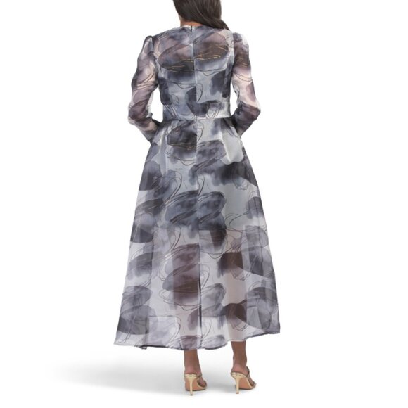 Gray and Black Long Sleeve Bishop Gown for Wedding Guest - Picture 2 of 2